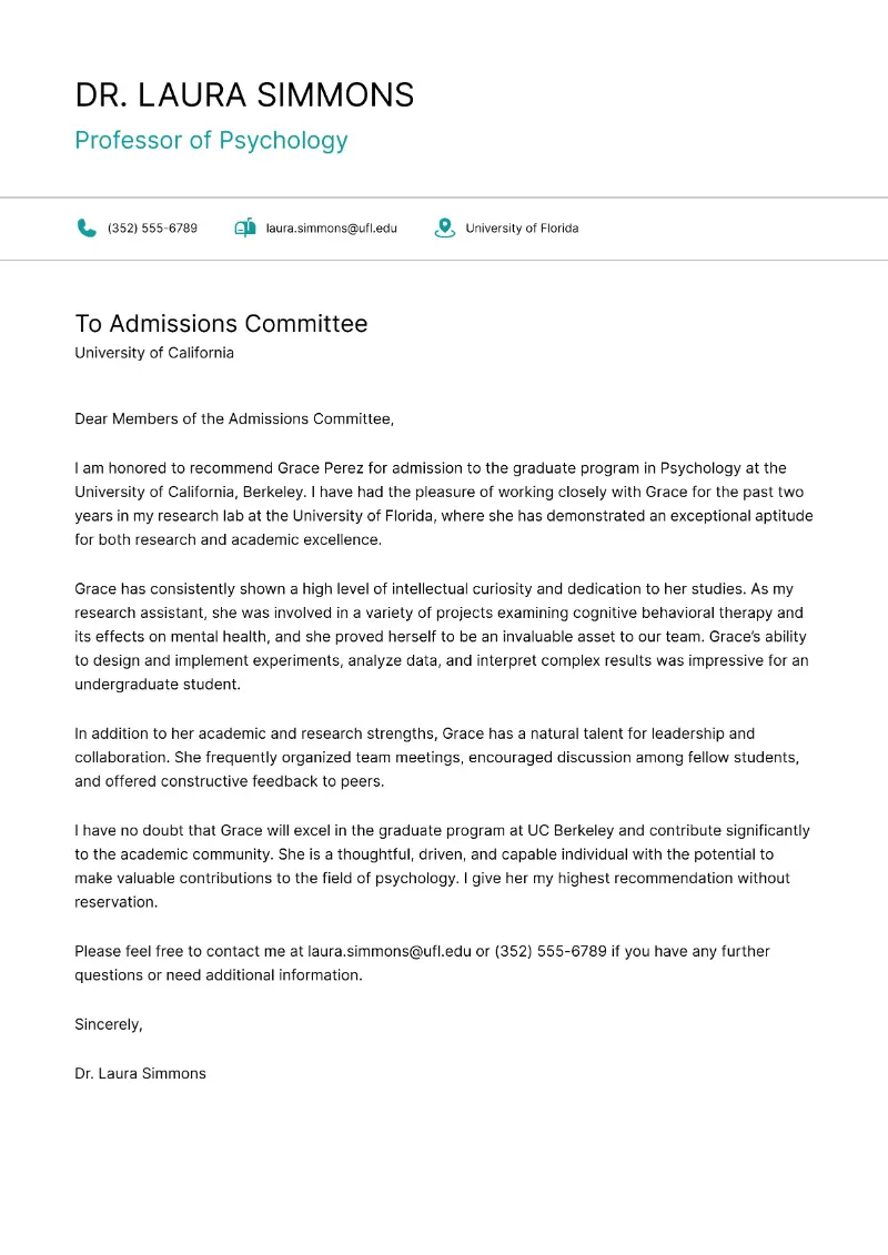 Professor of Psychology Cover Letter