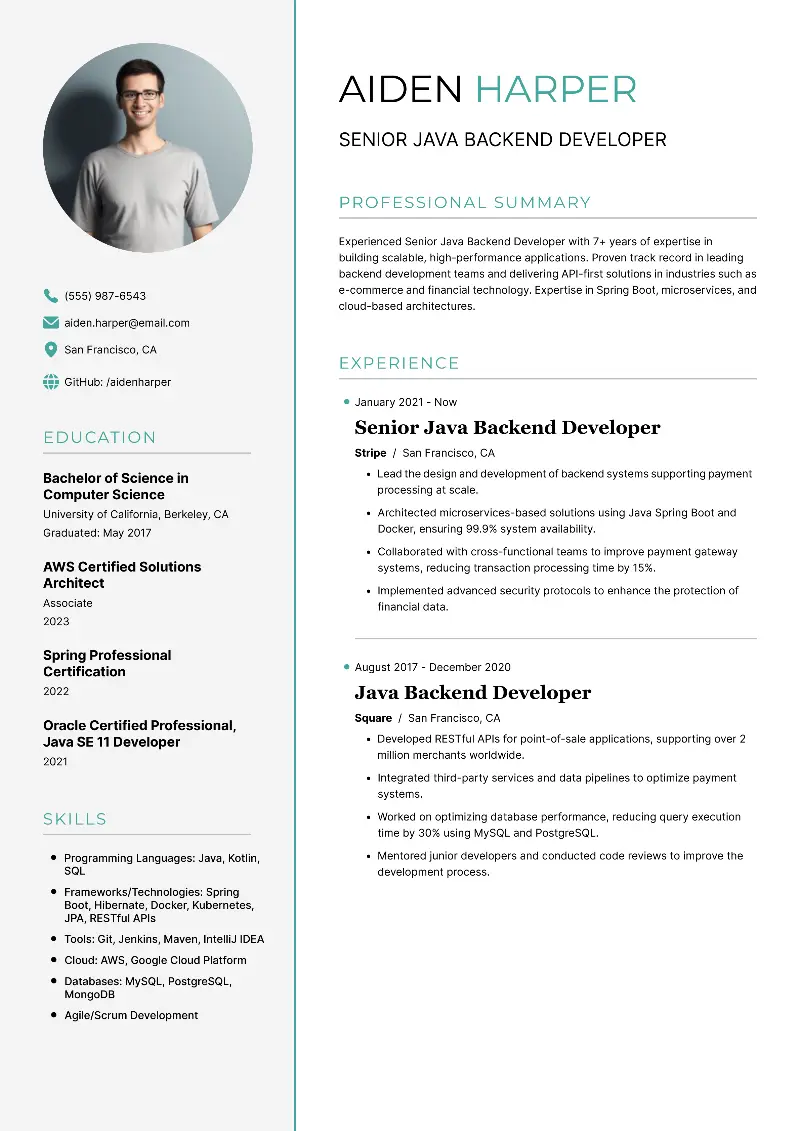 Senior Java Developer Resume Examples and Guide for 2025