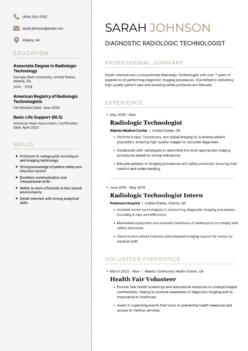 3 Radiologic Technologist Resume Examples and Templates