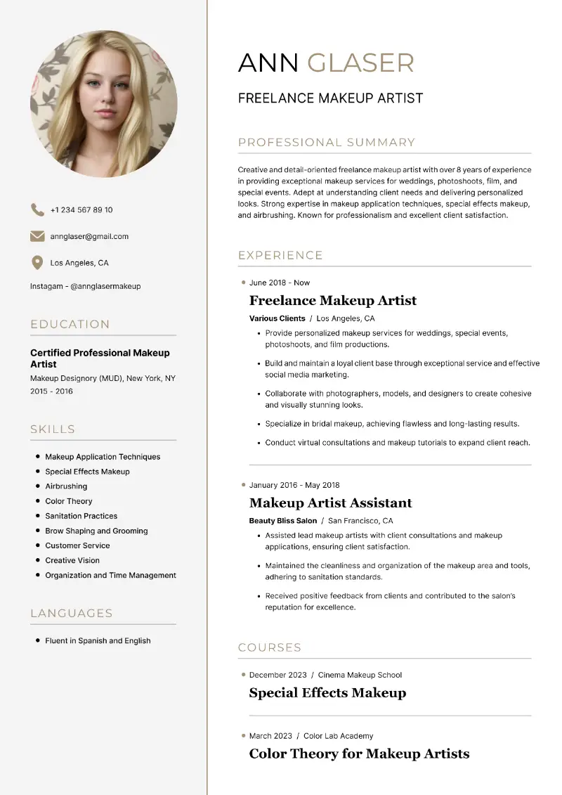 5 Makeup Artist Resume Examples and Templates for 2025