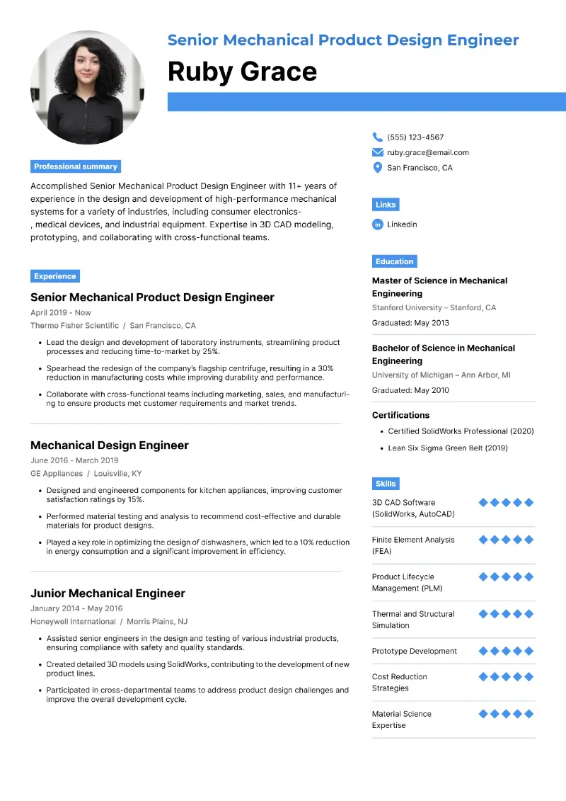 Best Senior Mechanical Design Engineer Resume Examples