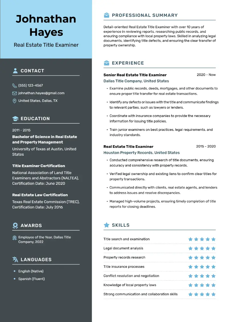 Title Examiner Resume Examples & Templates for 2025