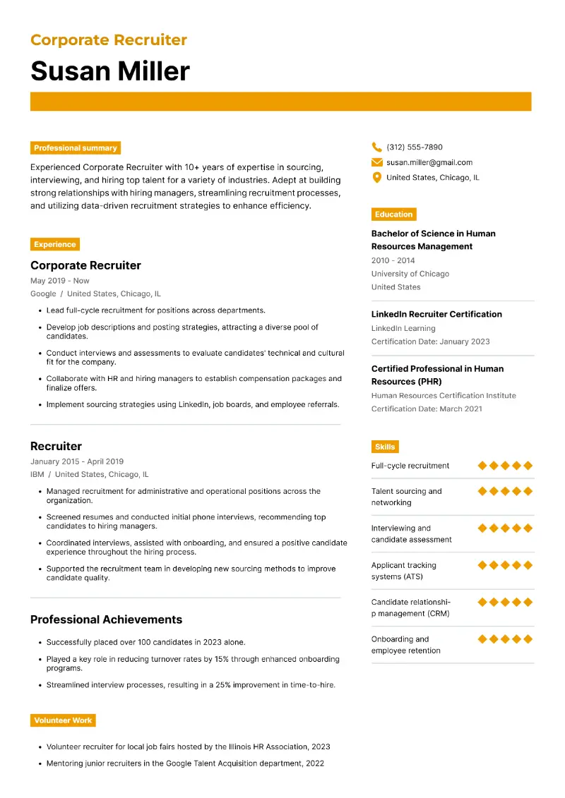 6 Recruiter Resume Examples, Templates & Guide for 2025
