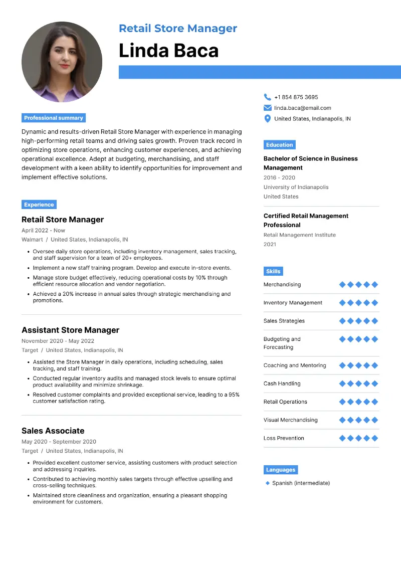5 Retail Manager Resume Examples & Templates for 2025