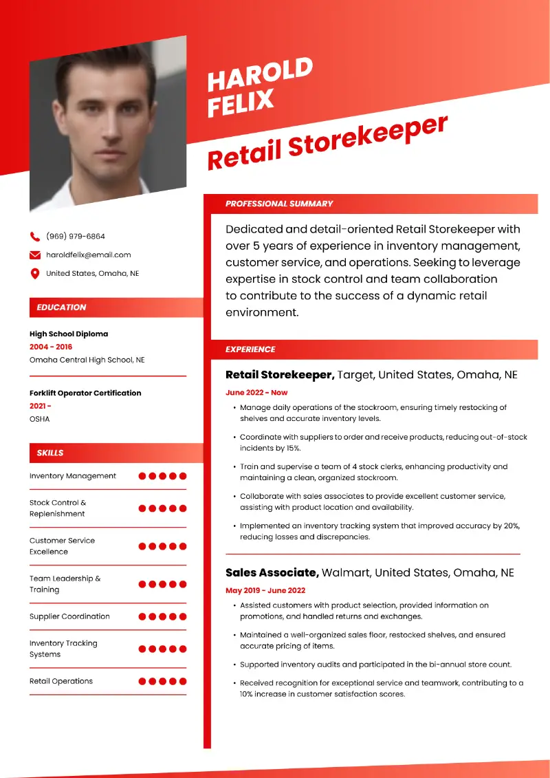 5 Store Keeper Resume Examples & Templates for 2025
