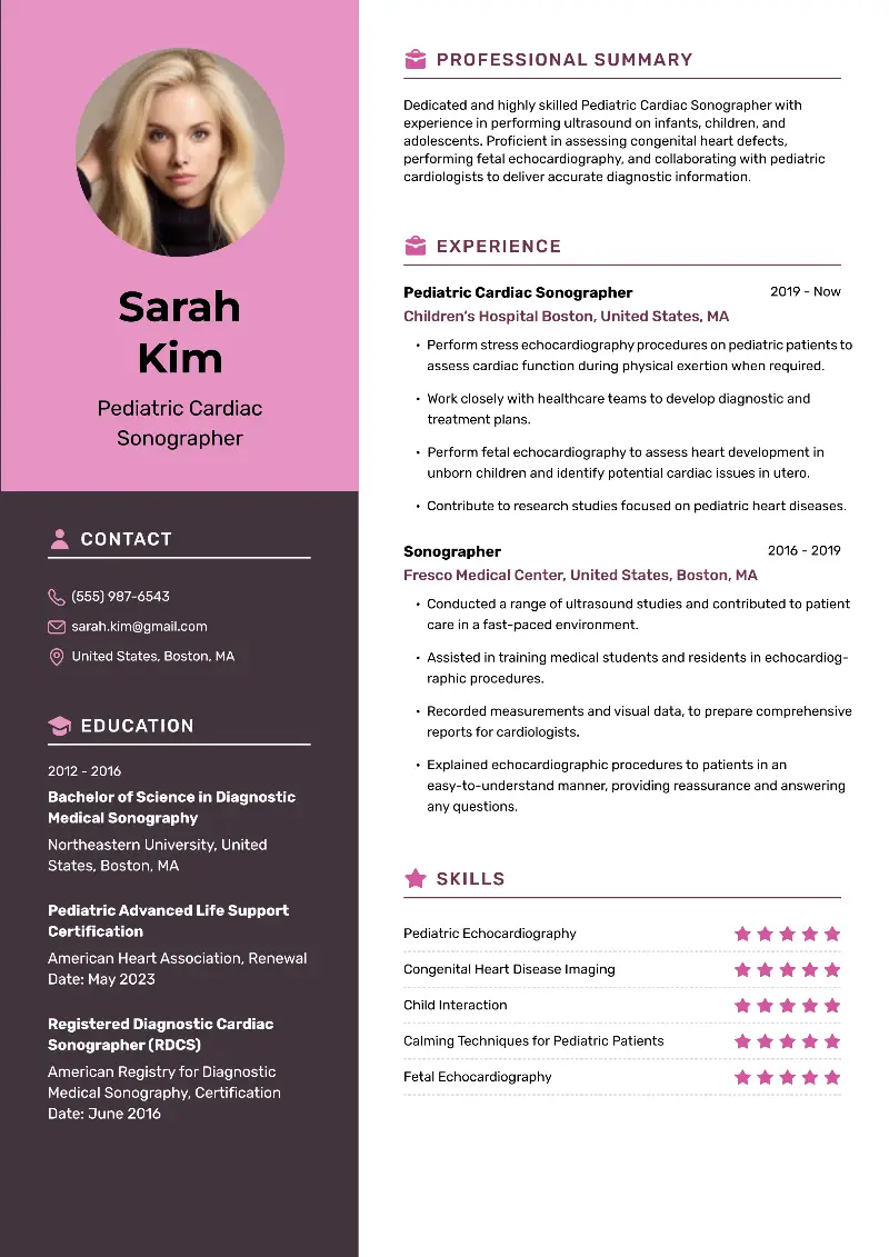 6 Cardiac Sonographer Resume Examples for 2025