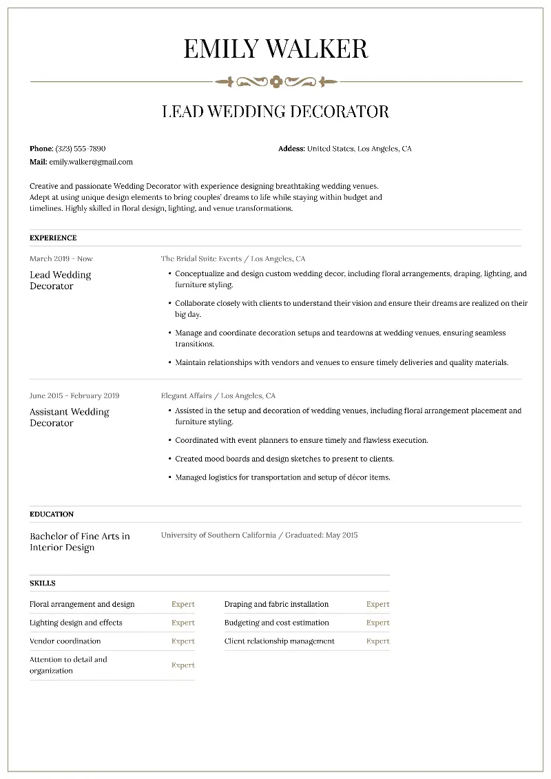Event Decorator Resume Samples & Templates for 2025