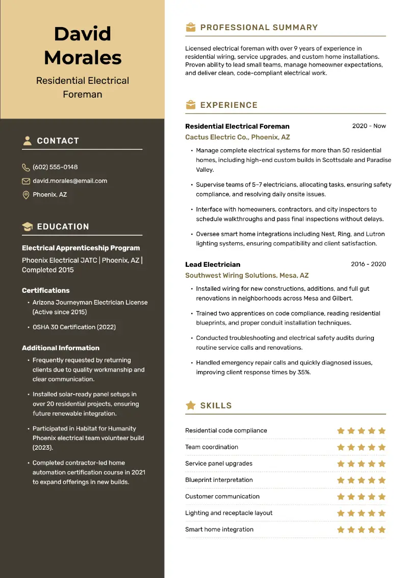 Electrical Foreman Resume: Examples and Top Tips for 2025
