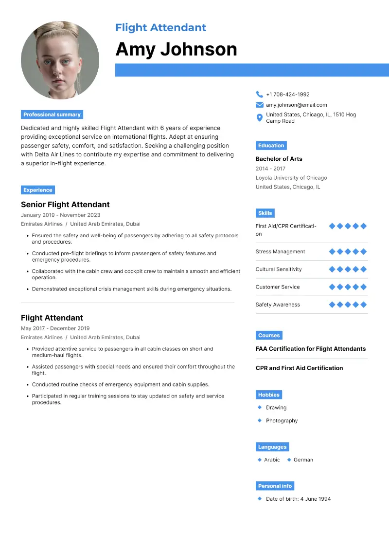 9 Flight Attendant Resume Examples & Writing Tips in 2025