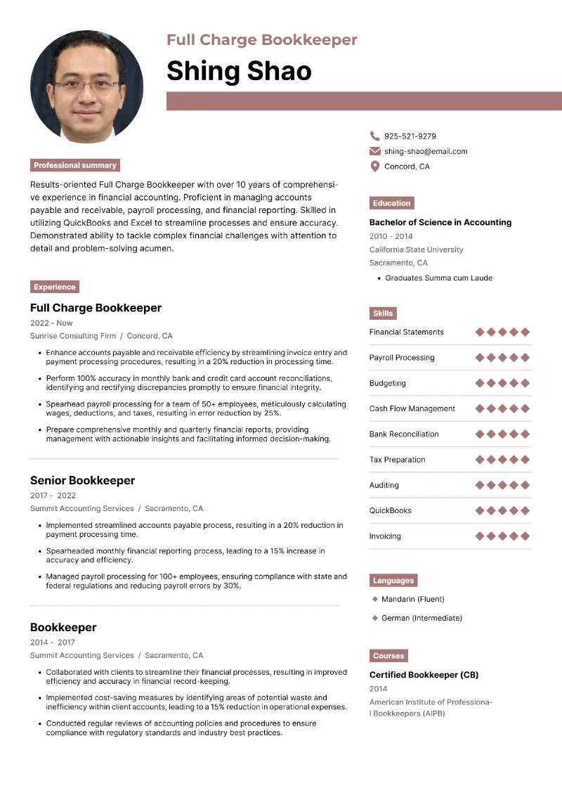 7 Bookkeeper Resume Examples & Writing Tips for 2025