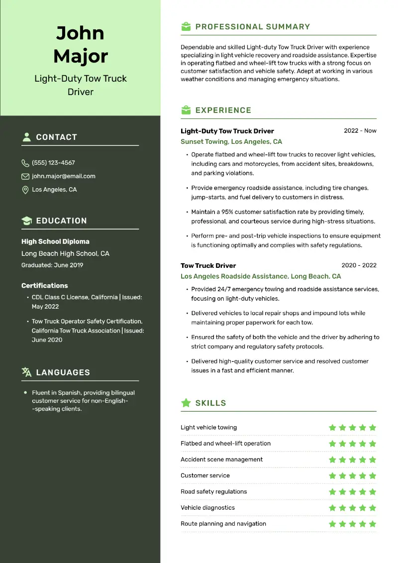 Tow Truck Driver Resume Examples and Expert Tips