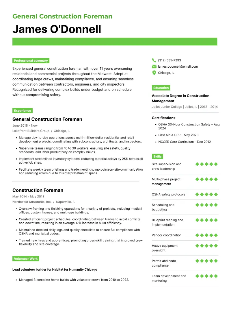 Construction Foreman Resume Examples + Expert Advice
