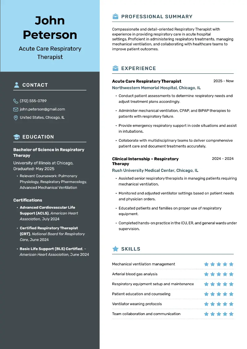 New Grad Respiratory Therapist Resume Examples for 2025