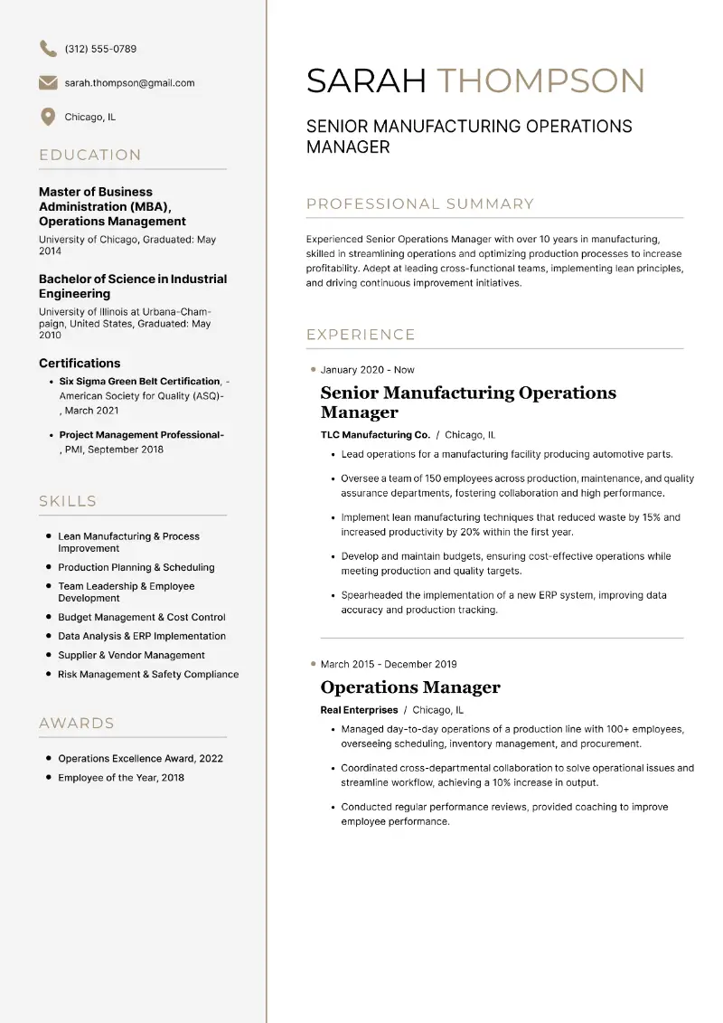 Senior Operations Manager Resume Examples and Guide for 2025