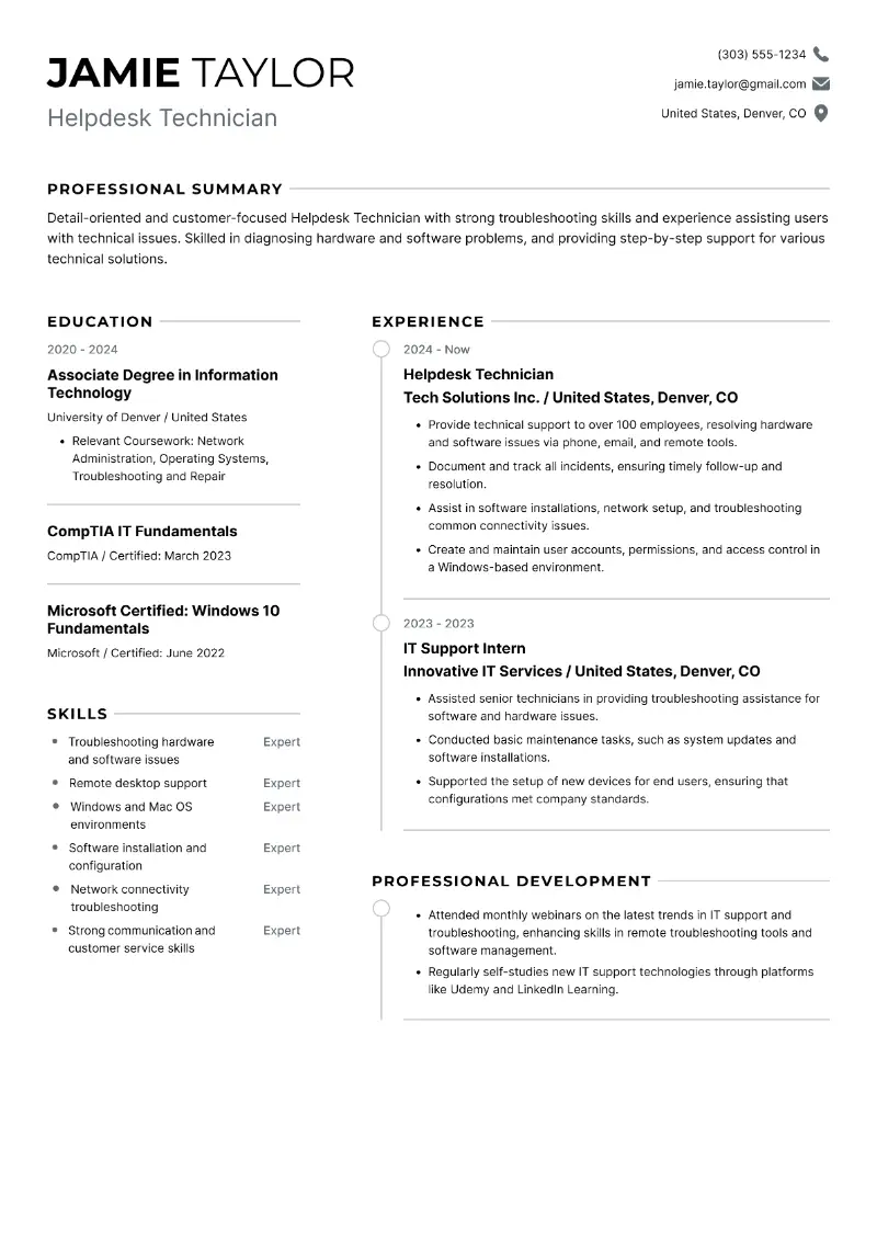 Entry-Level Technical Support Resume Examples for 2025