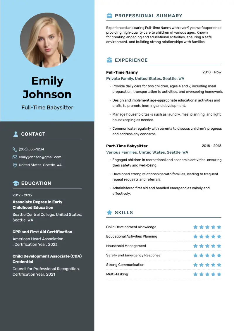 4 Babysitter Resume Examples & Templates for 2025