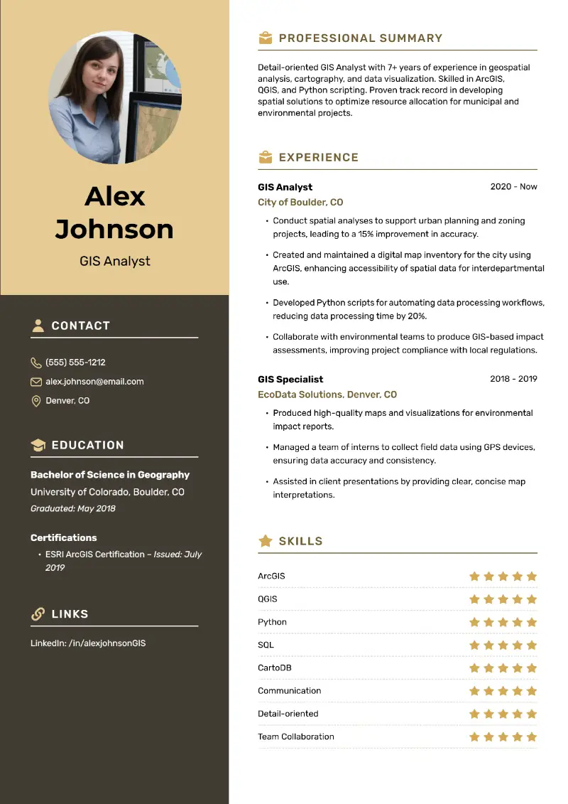 GIS Analyst Resume Examples and Key Elements in 2025