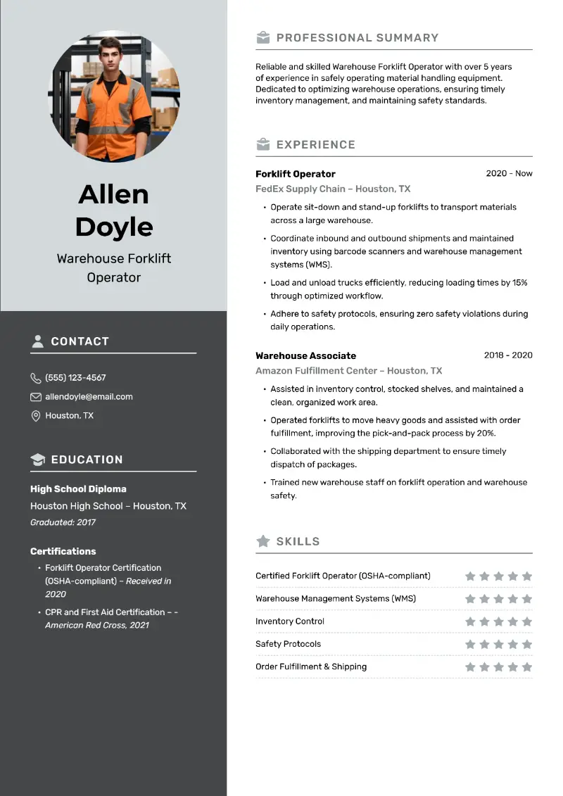 Forklift Operator Resume Examples and Templates for 2025
