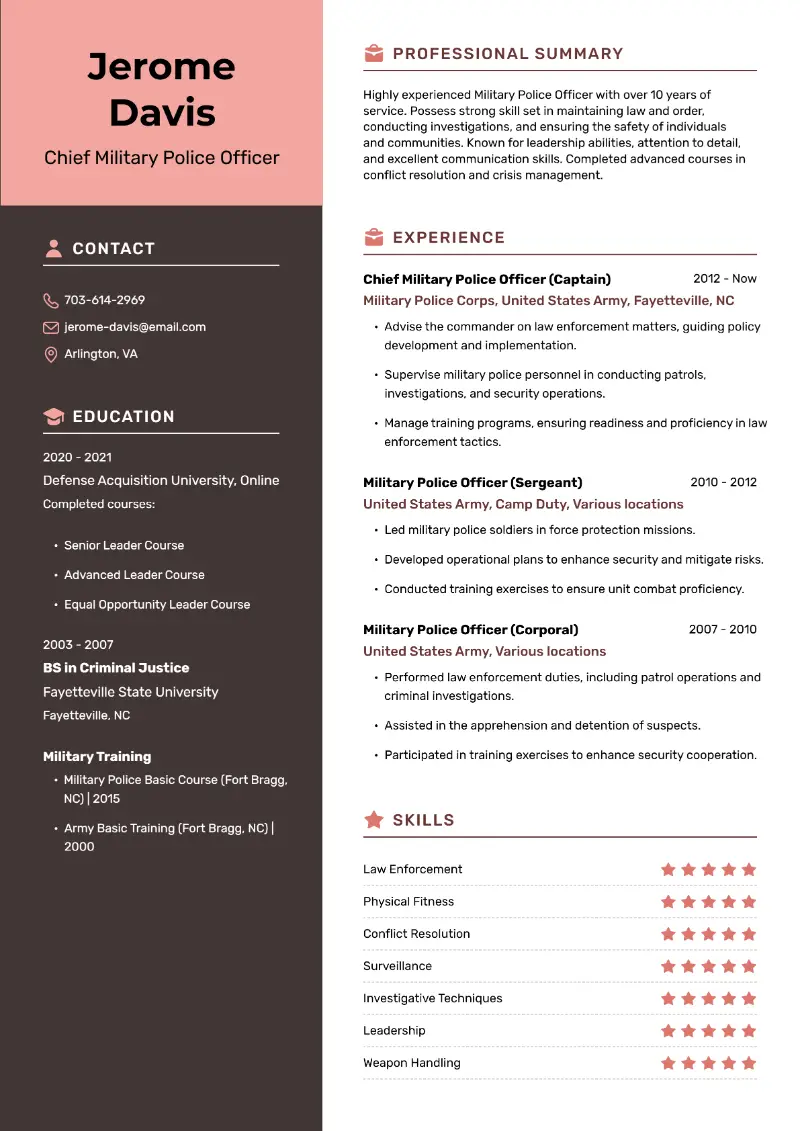 7 Military Resume Examples & Writing Guide for 2025