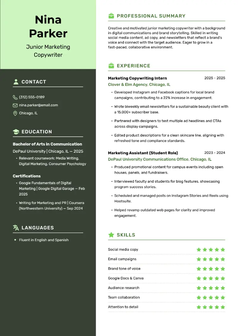 Junior Copywriter Resume Examples That Land Interviews