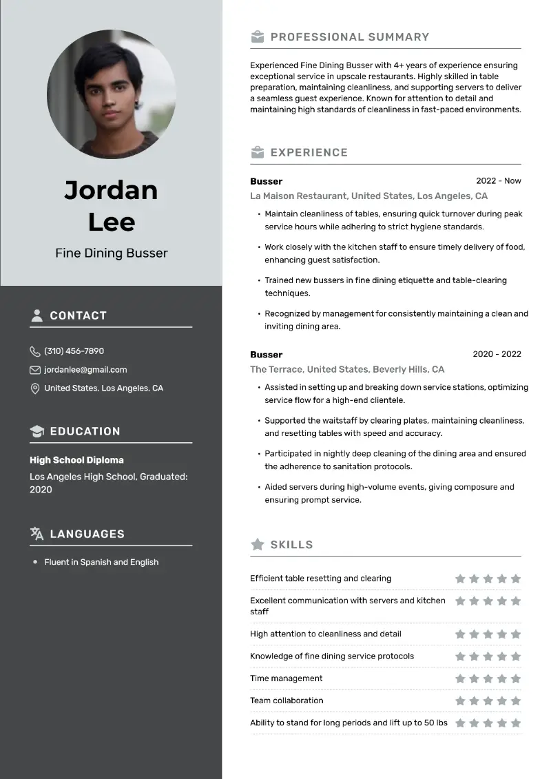 3 Busser Resume Examples & Templates for 2025