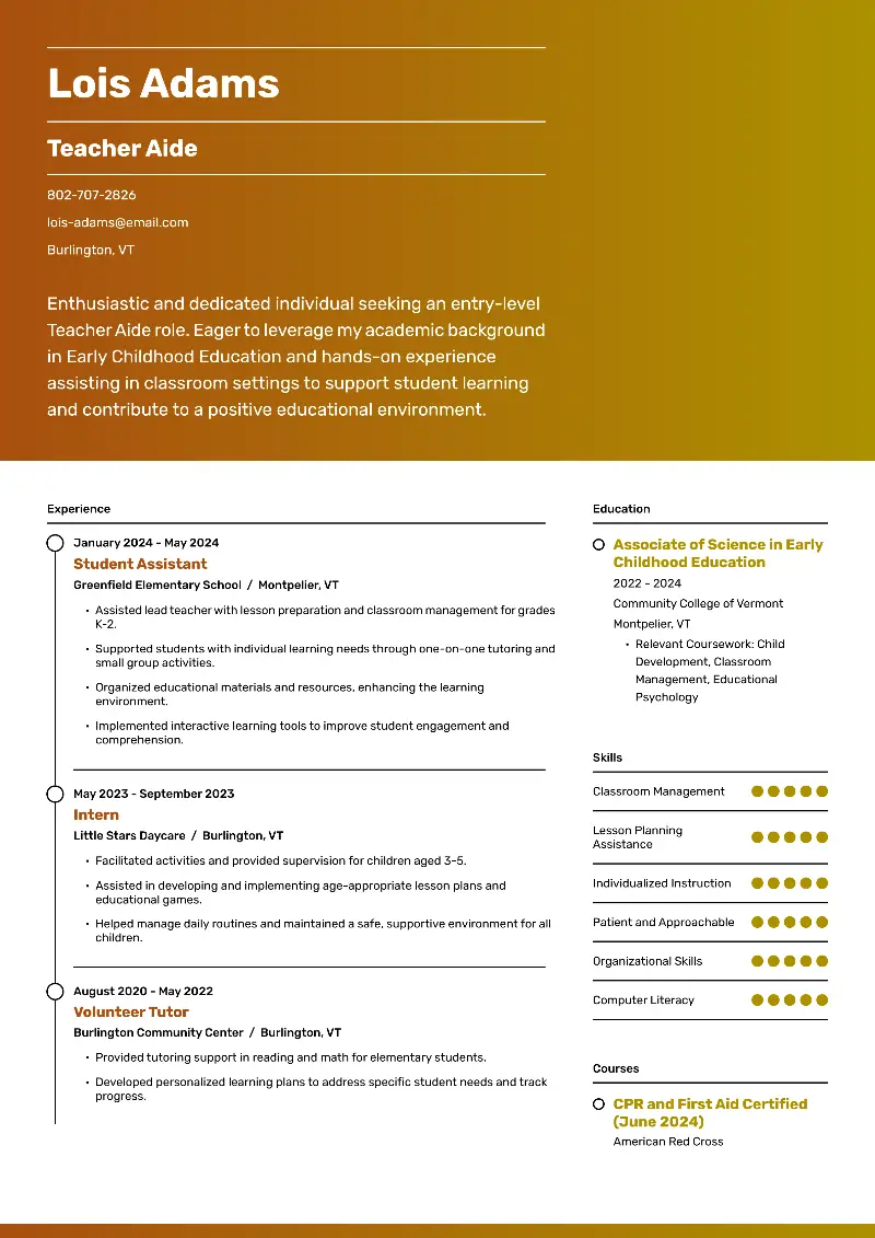 Teacher Aide Resume Examples, Templates, Tips 2025