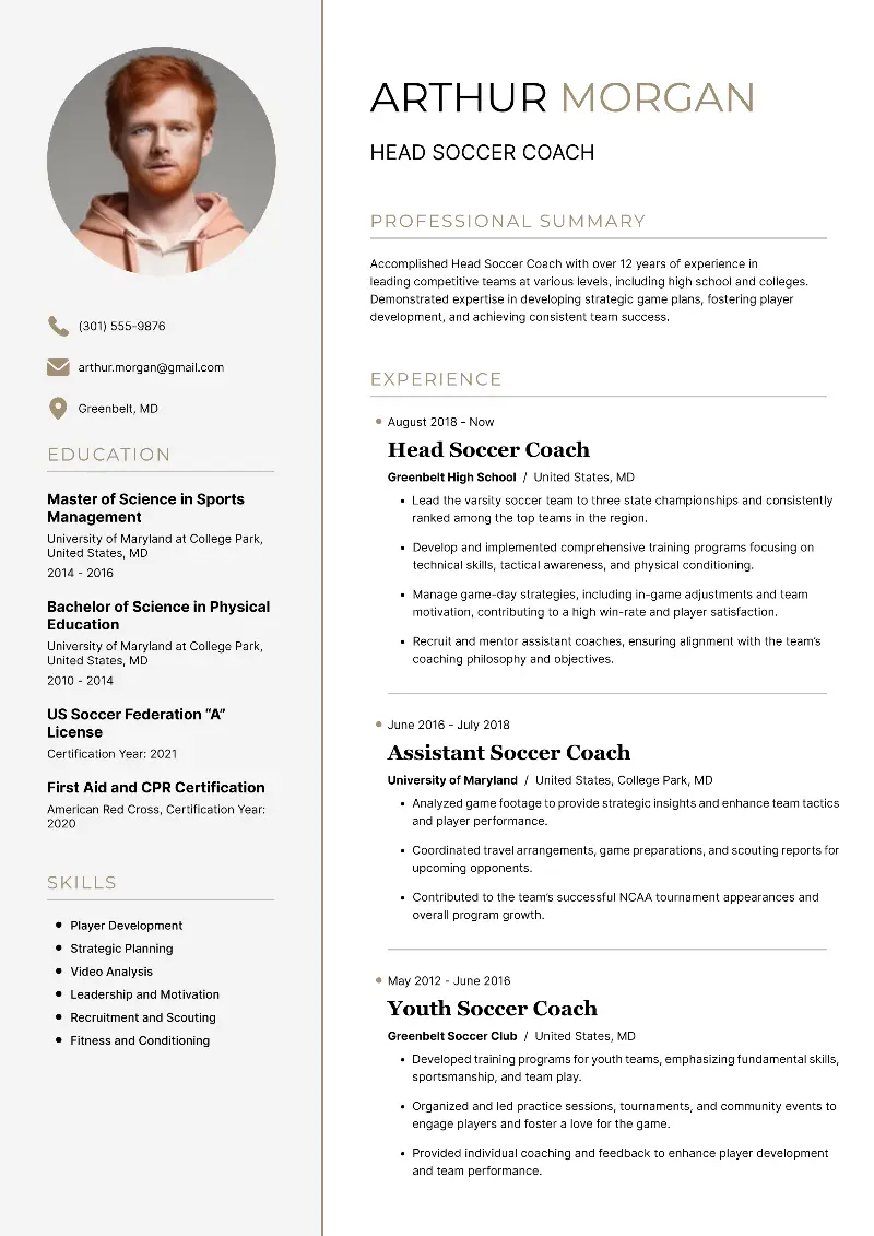 4 Soccer Coach Resume Examples with Tips in 2025