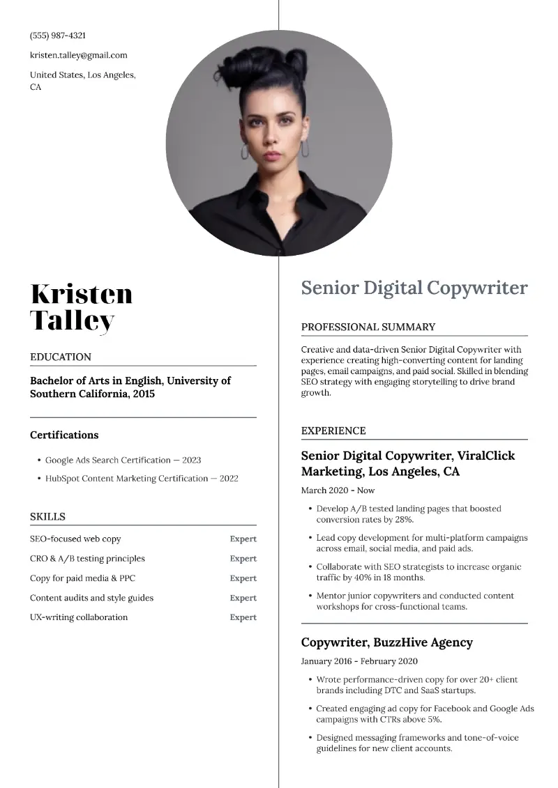 Senior Copywriter Resume Examples and Guide for 2025