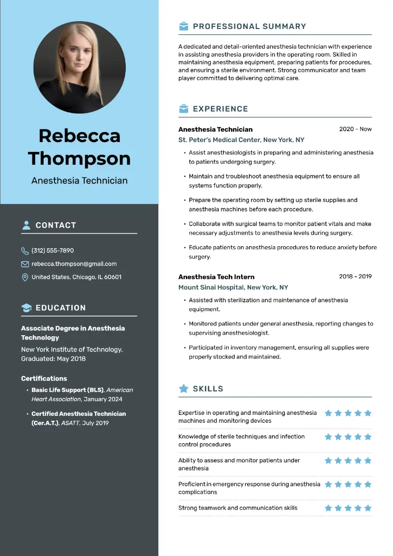 Anesthesia Technician Resume Examples & Templates