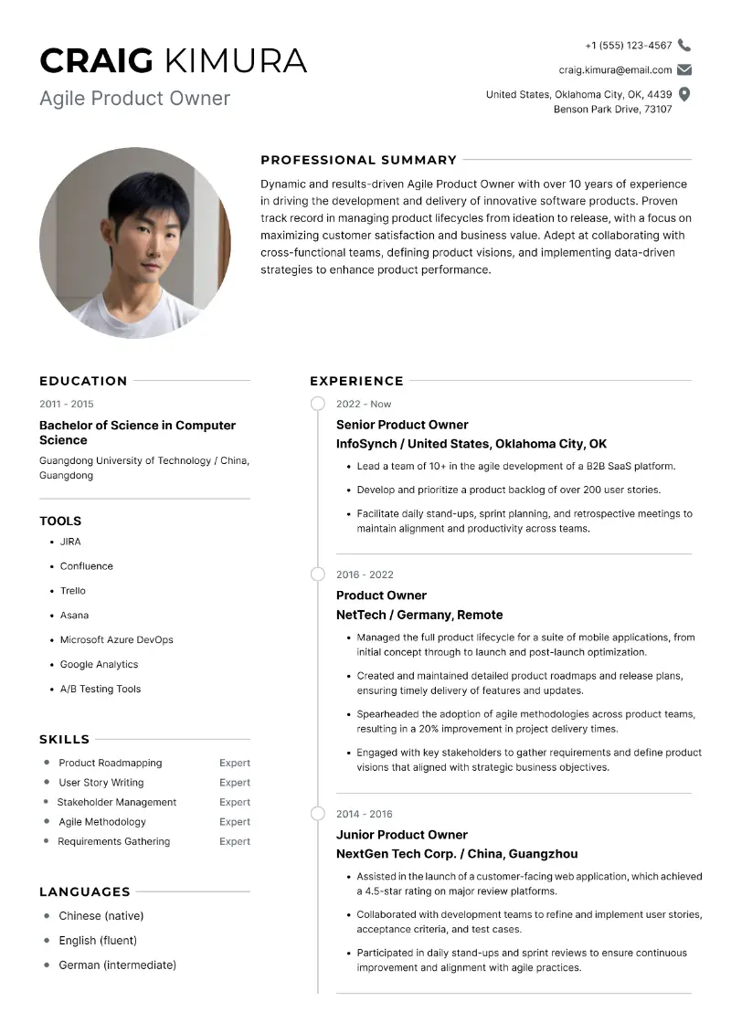 Product Owner Resume Examples & Templates for 2025