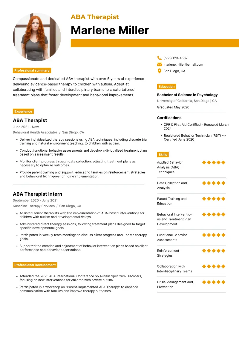 Behavioral Therapist Resume Examples & Writing Tips for 2025