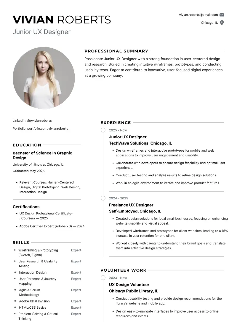 Junior UX Designer Resume Examples and Templates for 2025