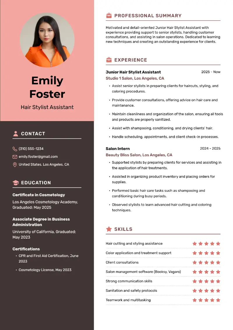 Hair Stylist Assistant Resume Examples and Templates