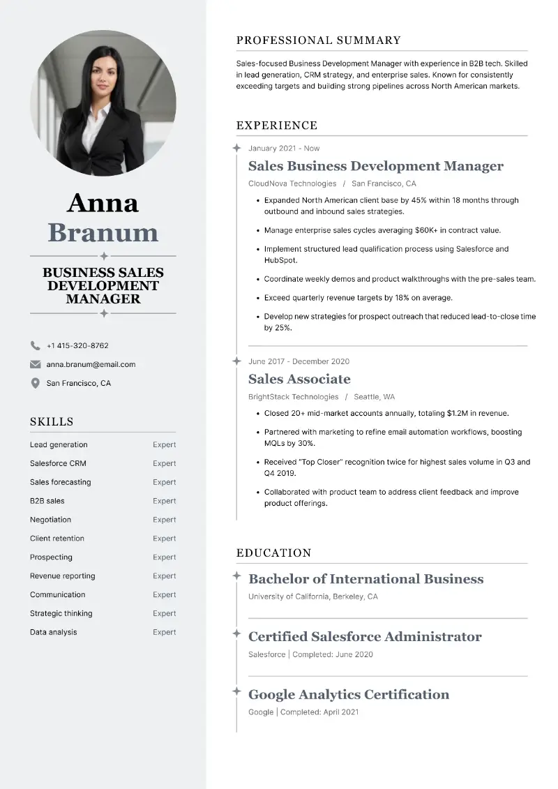Business Development Manager Resume Examples and Templates