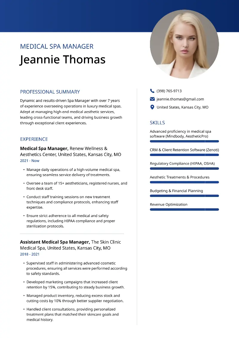 4 Spa Manager Resume Examples & Templates for 2025