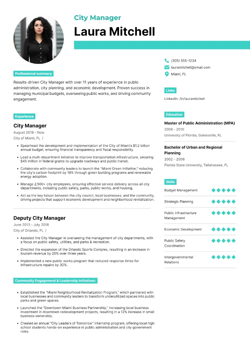 City Manager Resume Examples and Effective Tips for 2025