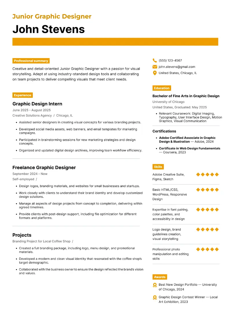 Junior Graphic Designer Resume Examples for 2025