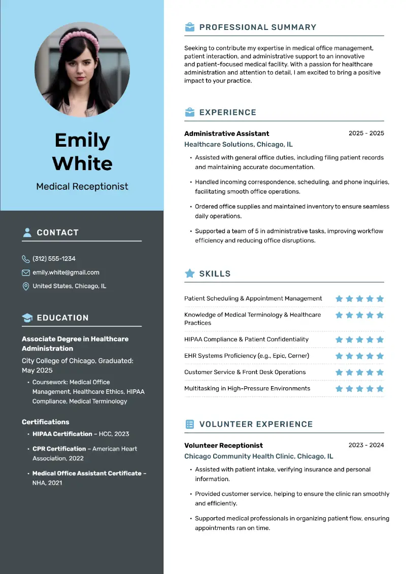 Entry-Level Receptionist Resume Examples for 2025