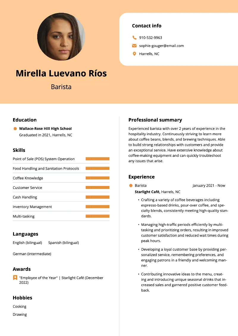6 Barista Resume Examples and Templates for 2025