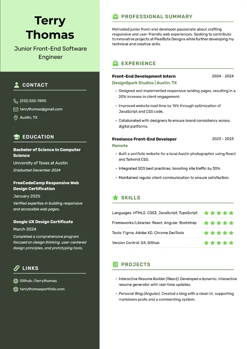 Junior Software Engineer Resume Examples and Tips for 2025