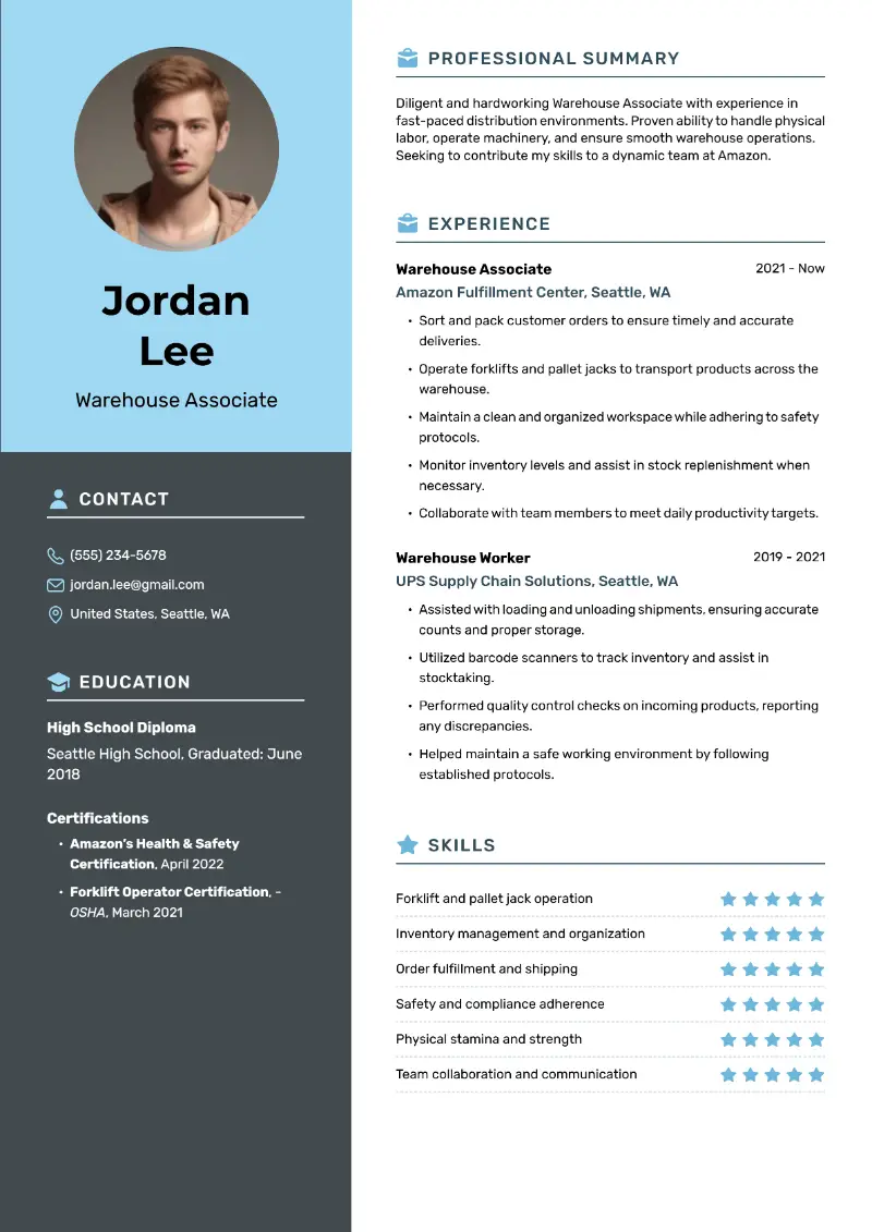 Amazon Warehouse Resume Examples and Writing Guide