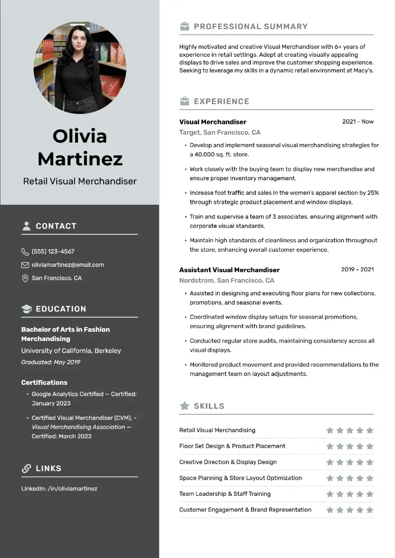 Visual Merchandising Resume Examples & Writing Guide 2025