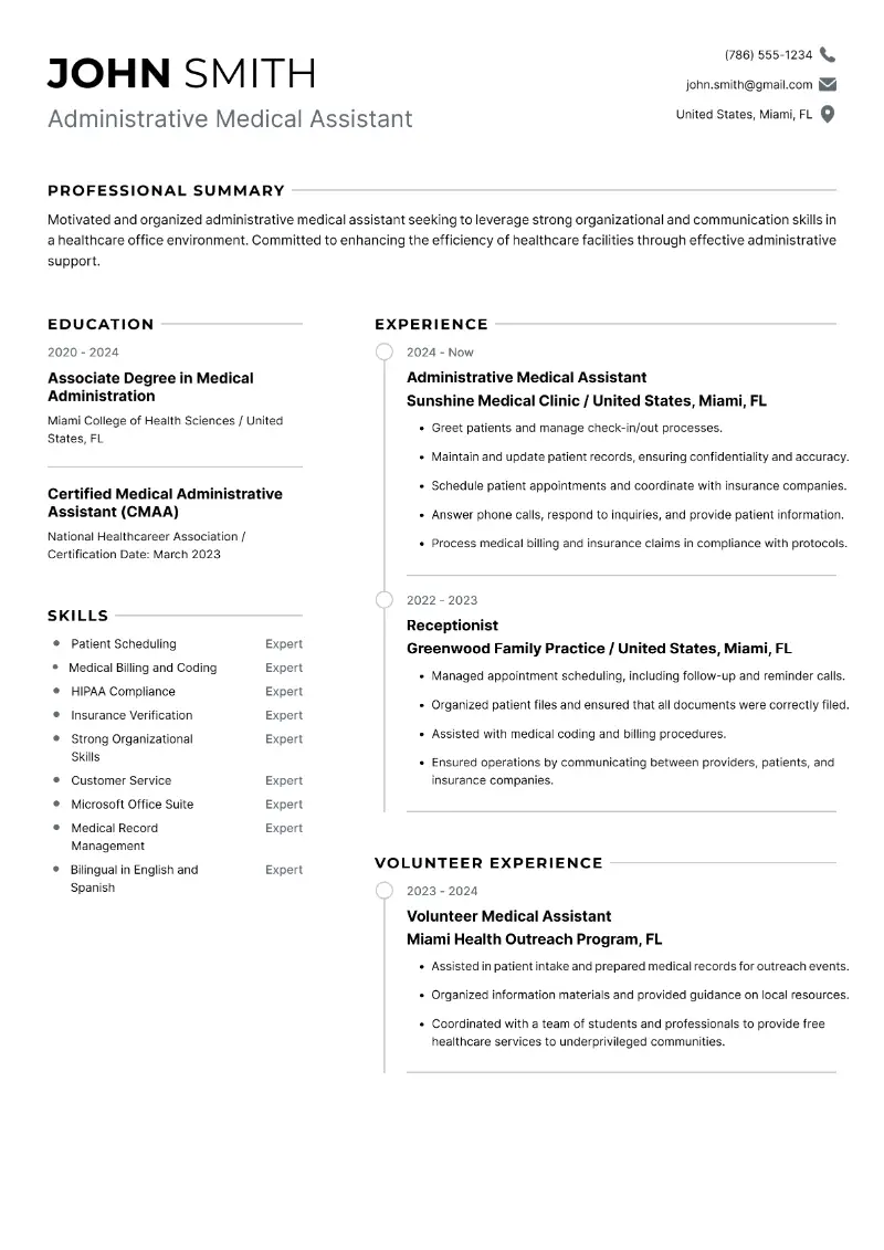 Entry-Level Medical Assistant Resume Examples for 2025