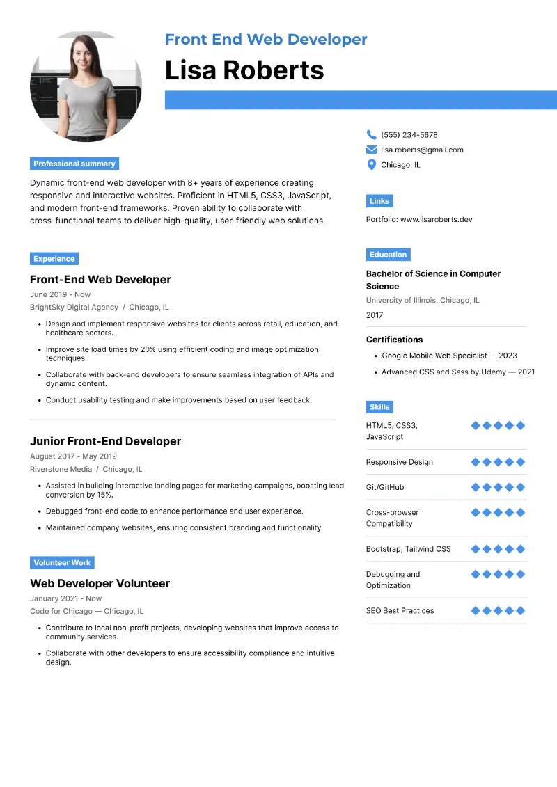 4 Front-End Developer Resume Examples and Guide for 2025