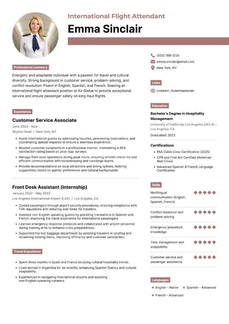 Best Entry-Level Flight Attendant Resume Examples in 2025