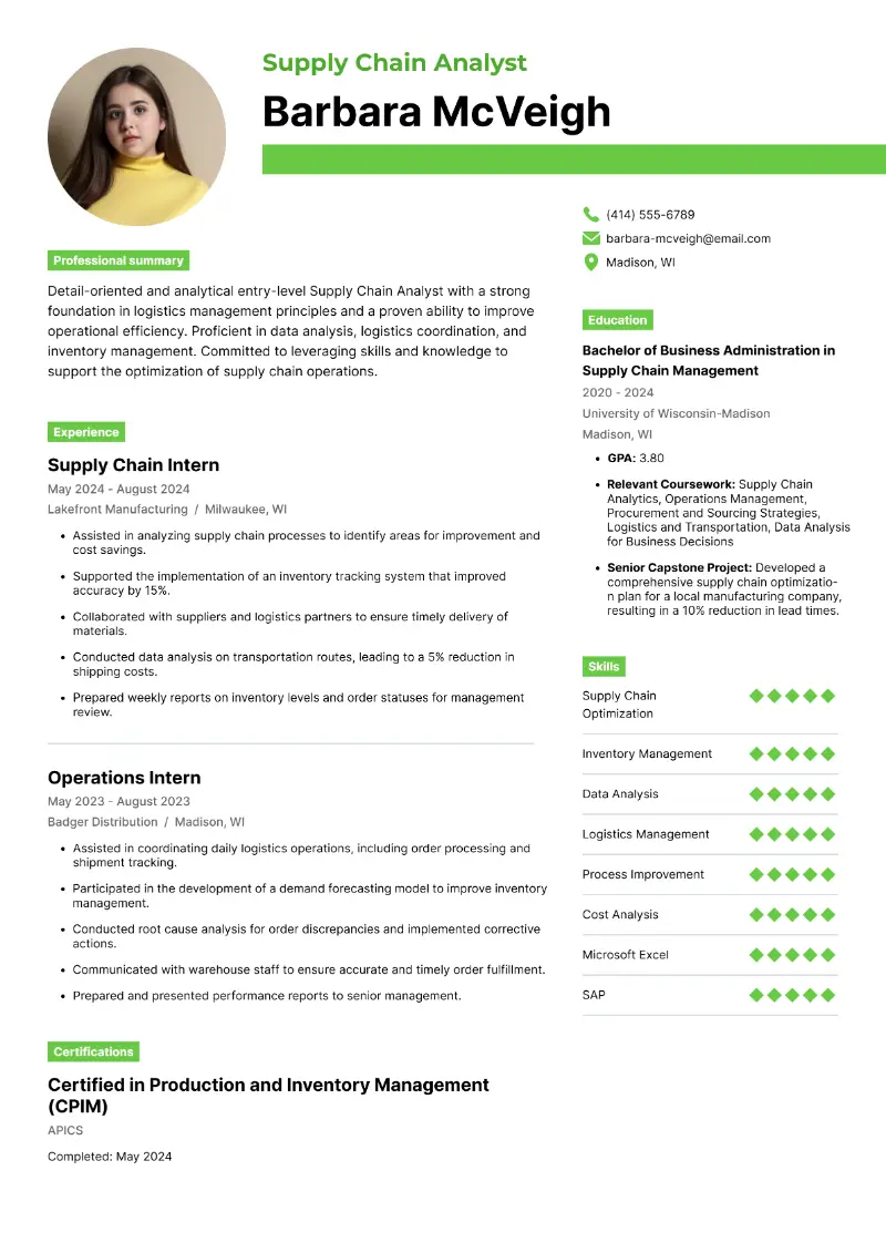 Supply Chain Analyst Resume Examples for 2025