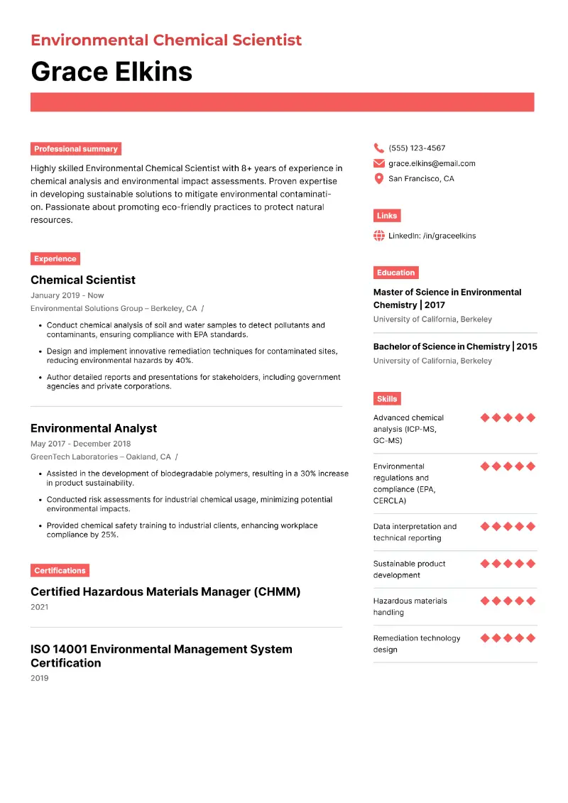 Environmental Science Resume: 3 Perfect Examples for 2025