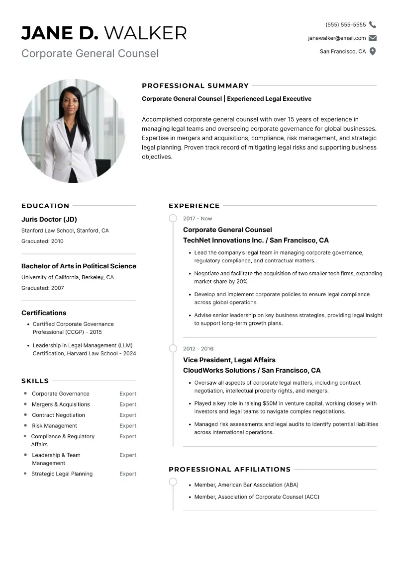 General Counsel Resume Examples and Templates for 2025