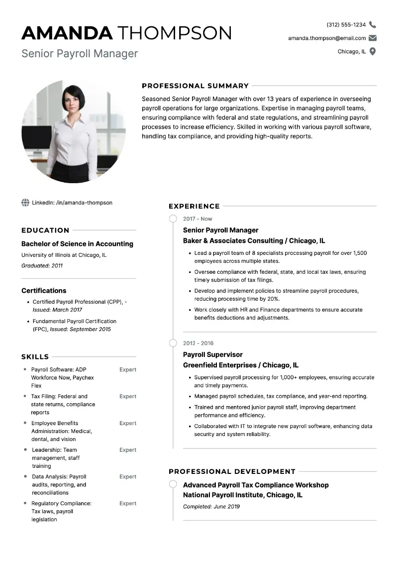Senior Payroll Specialist Resume: Examples, Tips, and Skills