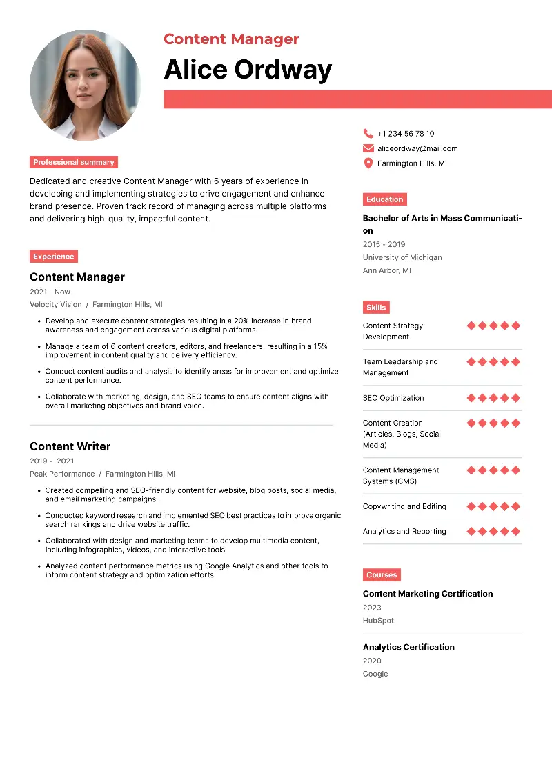7 Content Manager Resume Examples & Writing Tips